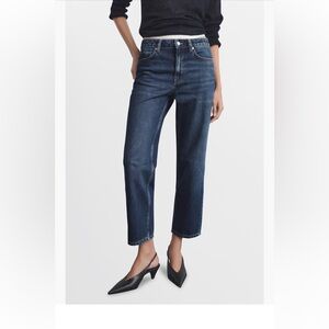 Mango Dark Blue Cropped Straight Jeans